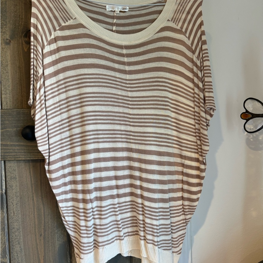 Ina Beige and White Striped Top